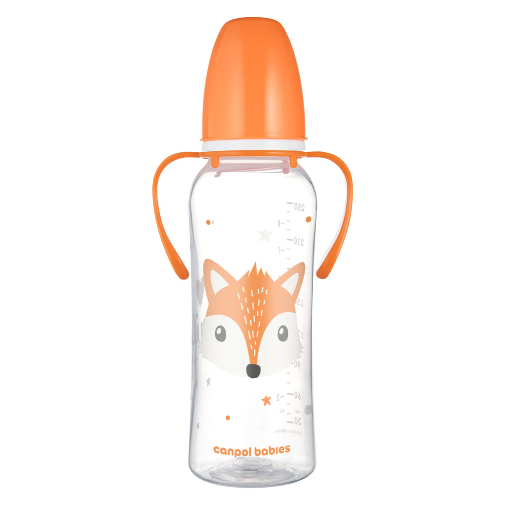 Canpol biberon à col etroit avec anses cute animals 250ml 11/845
