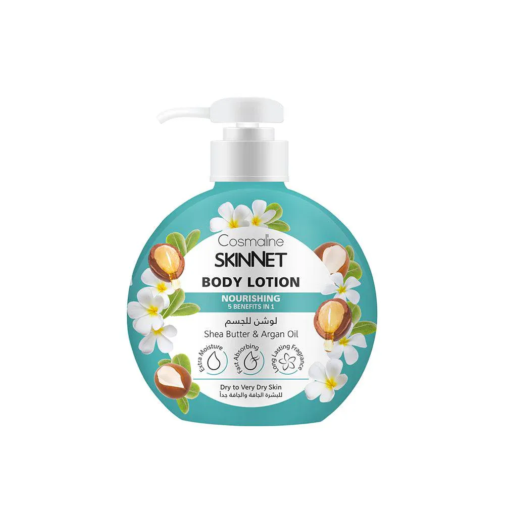 Cosmaline skinnet lait corps nourrissant au beurre de karite et à l'huile d'argan peaux seches à tres seches 400ml Cosmaline skinnet lait corps nourrissant au beurre de karite et à l'huile d'argan peaux seches à tres seches 400ml