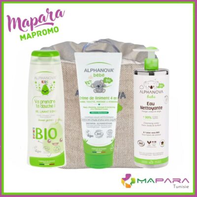 Alphanova Bébé Bio – Crème de Liniment 4en1 + Gel Lavant Enfant Poire 250ml + Eau Nettoyante 400ml + Trousse Offerte