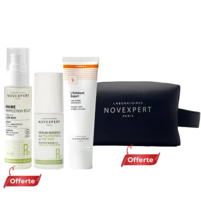 Novexpert Sérum Booster Anti-Taches au Thé Vert 30ml + Novexpert L’Exfoliant Expert 50ml + Novexpert Brume Perfection Éclat 60ml Offert + Trousse Offerte