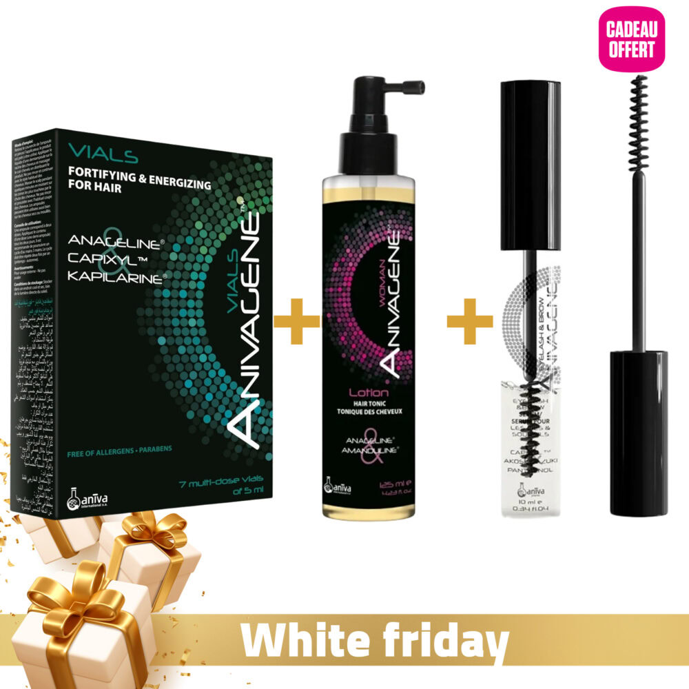 Anivagene ampoule anti-chute + lotion femme + sérum cils & sourcils 10ml (offert)