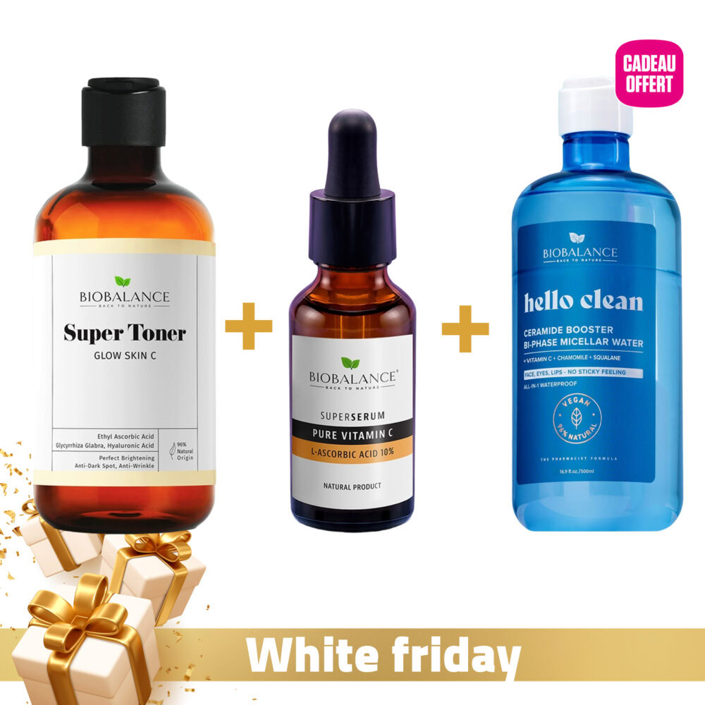 Biobalance pure vitamin c toner glow + sérum vitamine c 10% + eau micellaire biphase céramide offerte