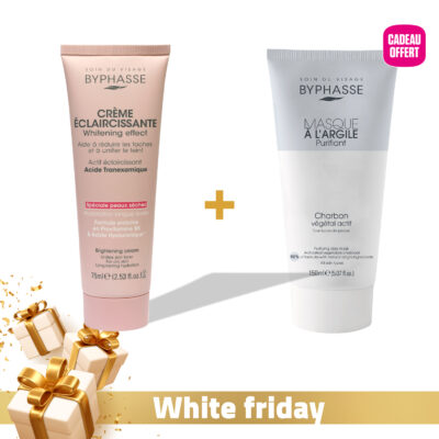 Byphasse crème éclaircissante peaux sèches = masque argile purifiant 150ml offert