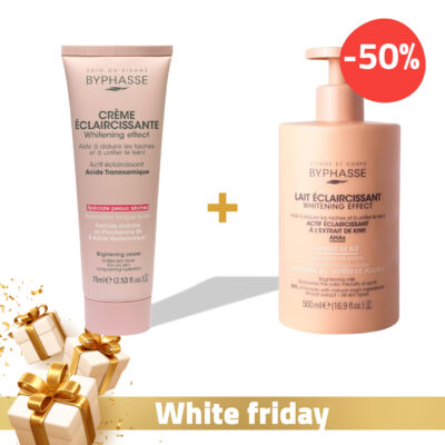 Byphasse creme visage eclaircissante spéciale peaux sèches 75ml + byphasse lait eclaircissant extrait de ble 500ml 50%