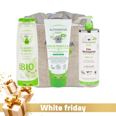 Alphanova Bébé Bio – Crème de Liniment 4en1 + Gel Lavant Enfant Poire 250ml + Eau Nettoyante 400ml + Trousse Offerte