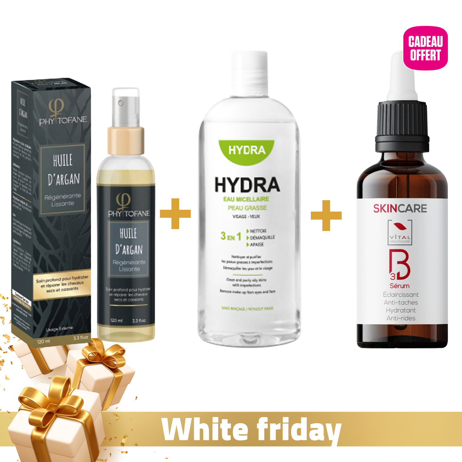 Vital huile d’argan 120ml + hydra eau micellaire peau grasse 250ml + sérum vitamine b3 20ml offert Vital huile d’argan 120ml + hydra eau micellaire peau grasse 250ml + sérum vitamine b3 20ml offert