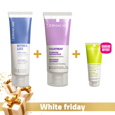 Dermacare cicatreat pommade 40ml + dermacare hydraliss crème légère 50ml + dermacare purenet skin gel nettoyant 50ml offert