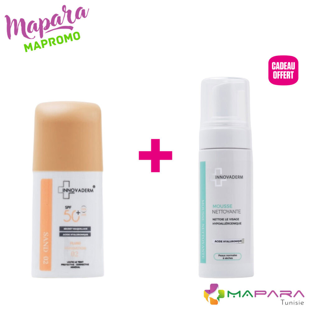 Innovaderm fond de teint minéral sand 2 spf50+ + mousse nettoyante 150ml offerte