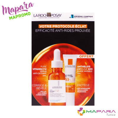 La roche-posay coffret protocole éclat – sérum vitamin c12 30ml + anthelios fluide spf50 15ml offert