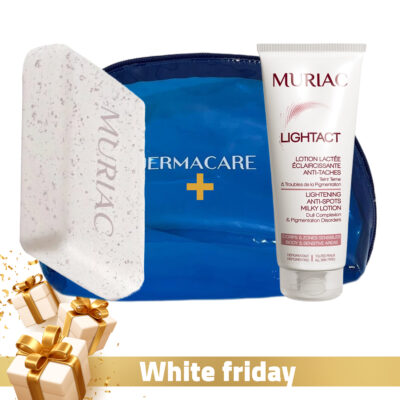 MURIAC Lightact Savon Exfoliant + MURIAC Lightact Lotion Lactée Éclaircissante Anti-taches Corps et Zone Sensibles 200 ml + Trousse offert