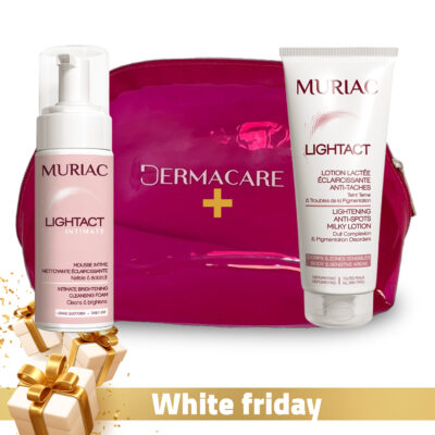 MURIAC Mousse Intime Nettoyante Éclaircissante 150ml + MURIAC Lightact Lotion Lactée Éclaircissante Anti-taches Corps et Zones Sensibles 200ml + Trousse Offerte