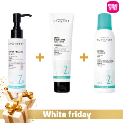NOVEXPERT Lotion Peeling Nuit + Gelée Moussante + Spray Brume Trio Zinc (offert)