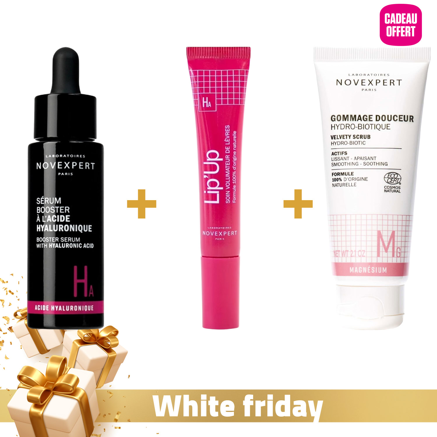 Novexpert sérum acide hyaluronique + lip’up + gommage douceur hydro-biotique 60ml (offert) Novexpert sérum acide hyaluronique + lip’up + gommage douceur hydro-biotique 60ml (offert)