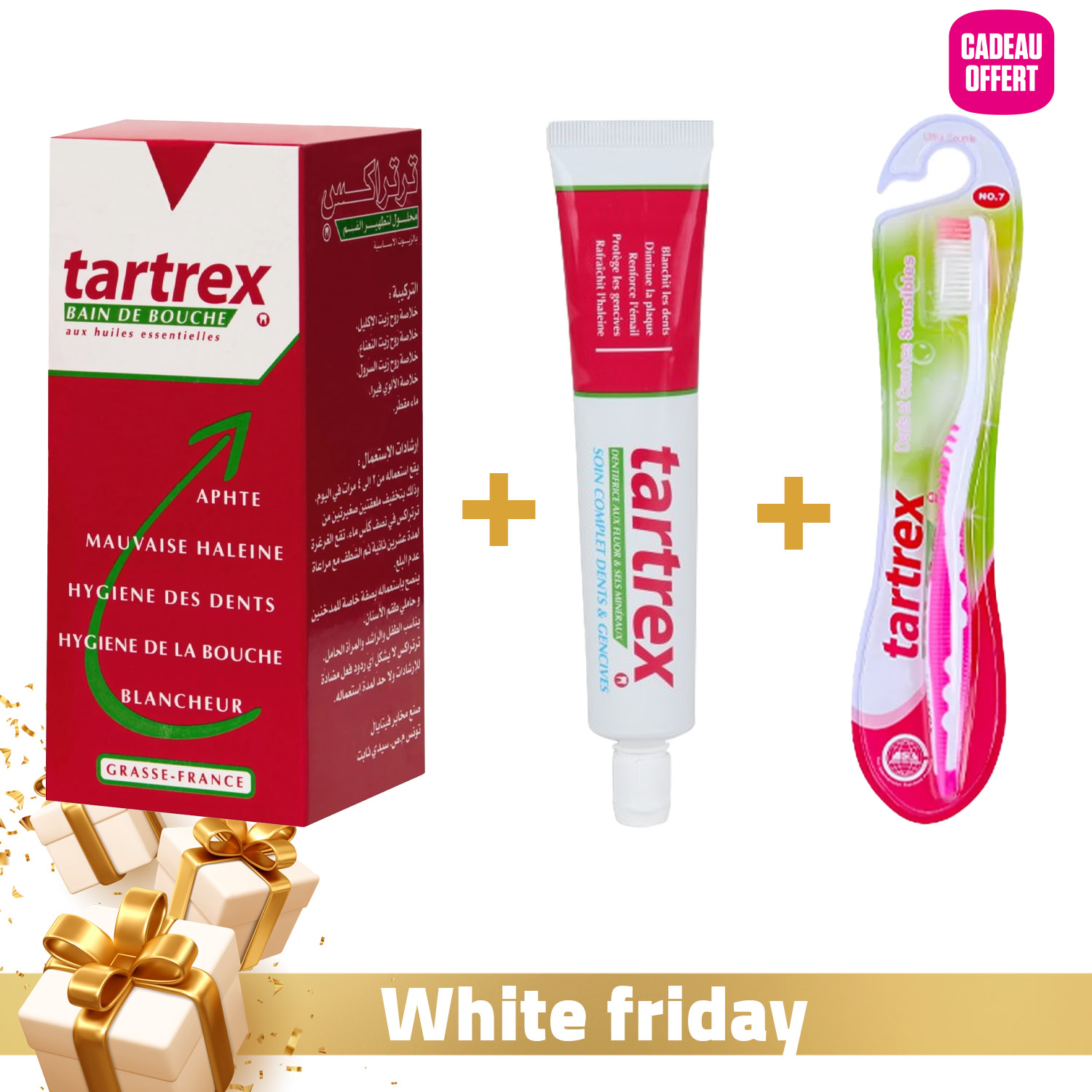 Phyteal tartrex bain de bouche 250ml + dentifrice soin complet 80ml + brosse à dents ultra souple (offert) Phyteal tartrex bain de bouche 250ml + dentifrice soin complet 80ml + brosse à dents ultra souple (offert)