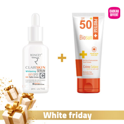 Roncey clairskin sérum éclaircissant anti-taches 30ml + biosun écran spf50+ 50ml offert