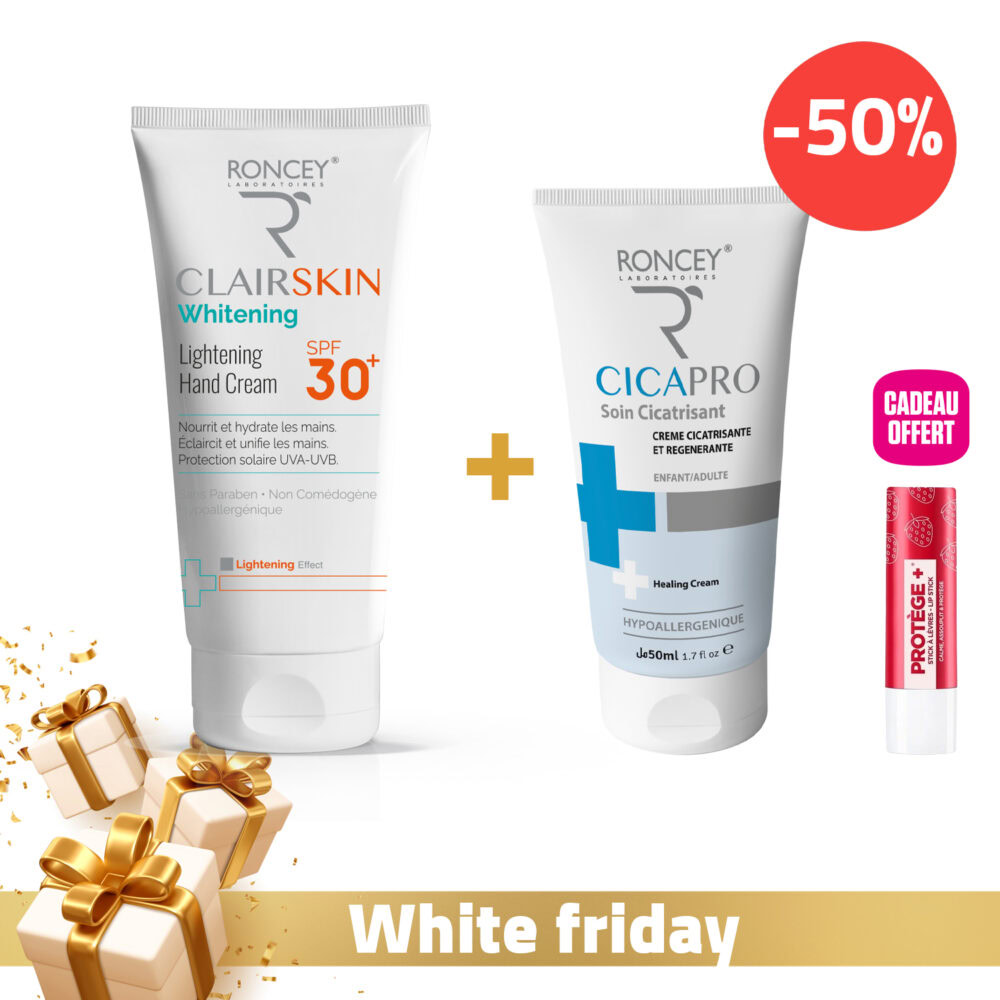 Roncey crème mains spf 30+ + crème cicatrisante -50% + baume lèvres offert