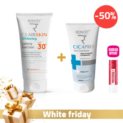 Roncey Crème Mains SPF 30+ + Crème Cicatrisante -50% + Baume Lèvres OFFERT