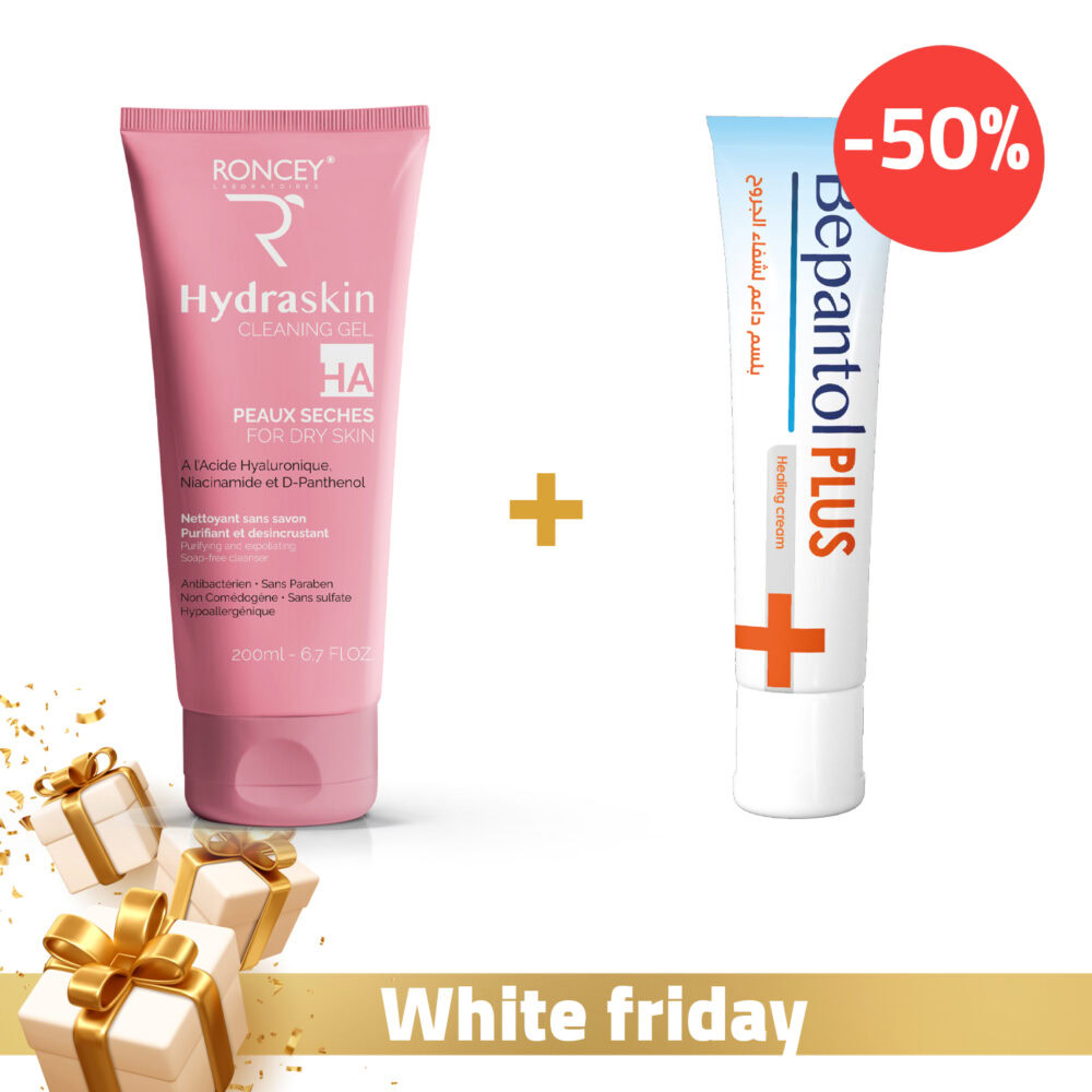 Roncey hydraskin gel nettoyant pour peau sèche 200ml + roncey bepantol plus crème cicatrisante 30gr offert