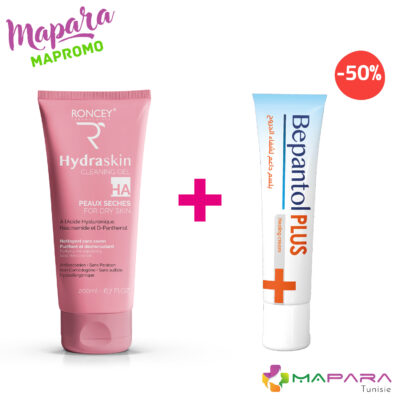 Roncey hydraskin gel nettoyant pour peau sèche 200ml + roncey bepantol plus crème cicatrisante 30gr offert