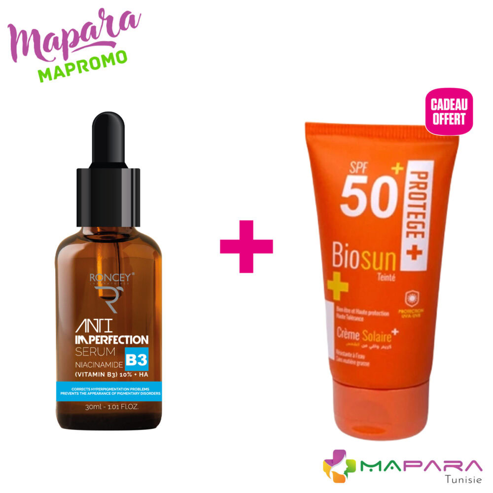 Roncey mixaskin serum anti-imperfections b3 30ml + biosun ecran teinté spf50+ 50ml offert