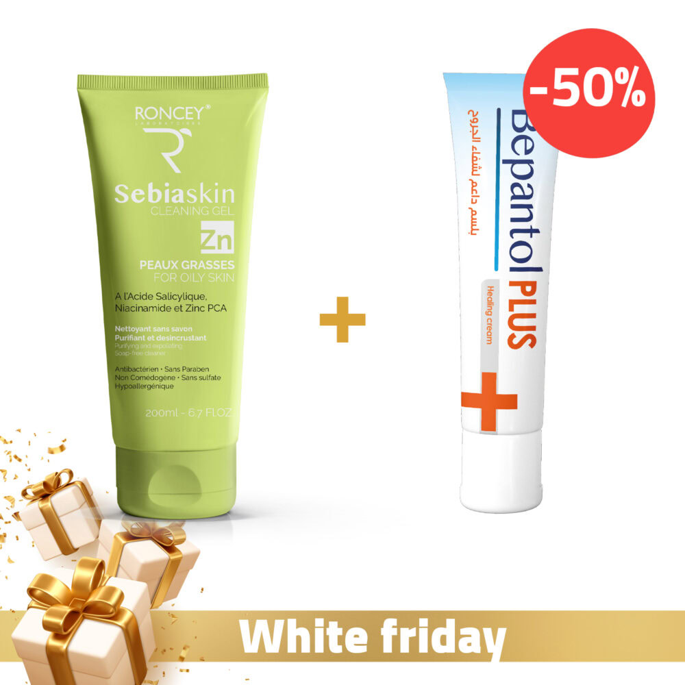 Roncey sebiaskin gel nettoyant peau grasse 200ml + bepantol plus crème cicatrisante 30g offerte