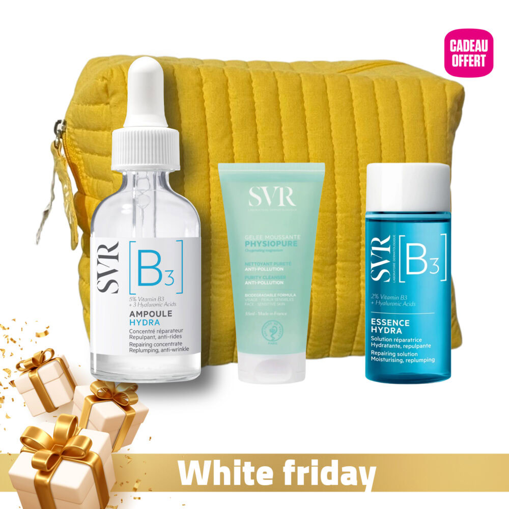 Routine bouglia – svr ampoule [b3] hydra 30ml + svr physiopure gelée moussante 55ml offerte + svr [b3] essence hydra solution réparatrice 30ml offerte + trousse offerte