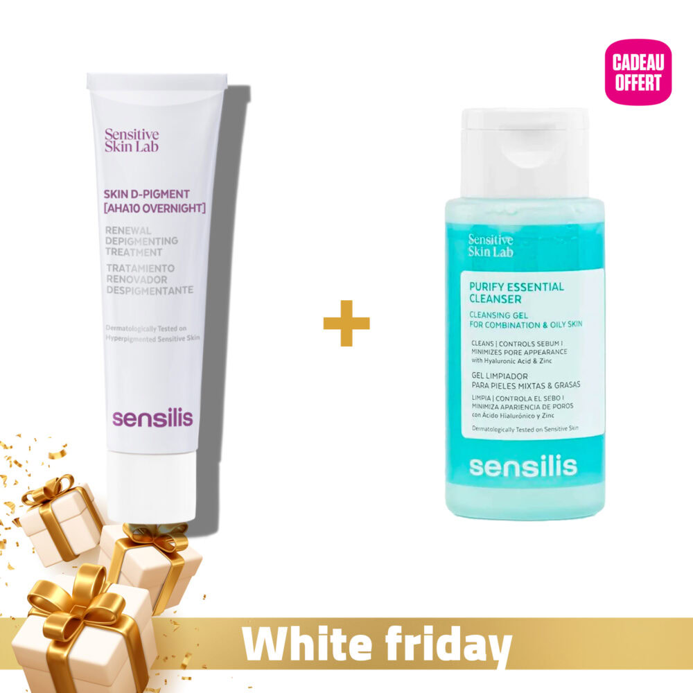 Sensilis skin d-pigment [aha10 overnight] 30ml + purify essential cleanser gel nettoyant 100ml offert