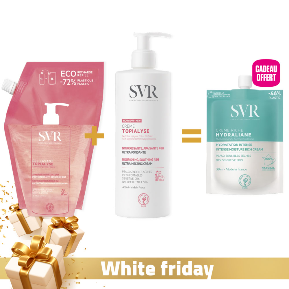 Svr topialyse gel lavant éco-recharge 1l + crème 400ml + hydraliane crème riche offerte