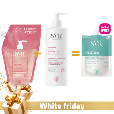 Svr topialyse gel lavant éco-recharge 1l + crème 400ml + hydraliane crème riche offerte