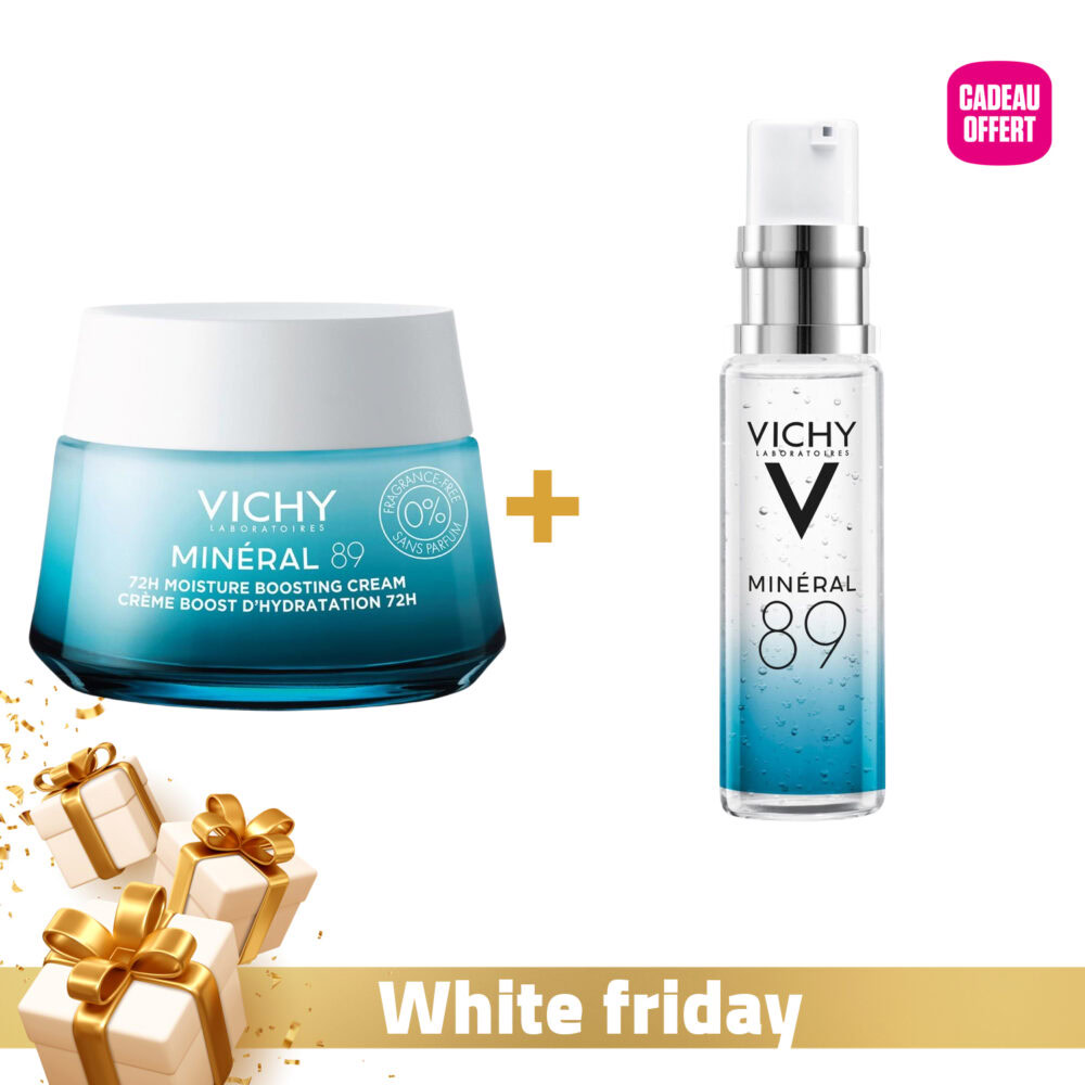 Vichy minéral 89 crème légère boost hydratation 72h 50ml + minéral 89 booster sérum 10ml offert
