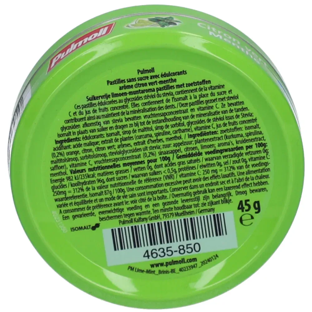 Pulmoll bonbons citron vert menthe + vitamine c