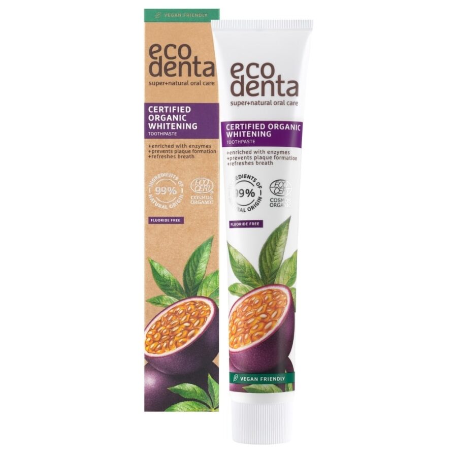 Ecodenta dentifrice blanchissant bio certifié au fruit de la passion avec enzymes 75ml Ecodenta dentifrice blanchissant bio certifié au fruit de la passion avec enzymes 75ml
