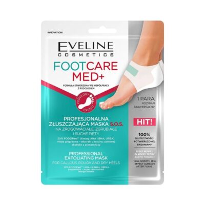 Eveline Foot Care Med+ Masque Exfoliant aux Acides AHA pour Talons