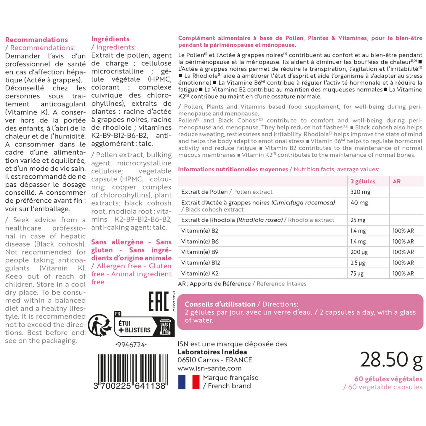 Isn menogyne® périménopause et ménopause 60 gélules Isn menogyne® périménopause et ménopause 60 gélules