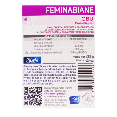 PiLeJe Féminabiane CBU Probiotiques Confort Urinaire et Intestinal 30 comprimés