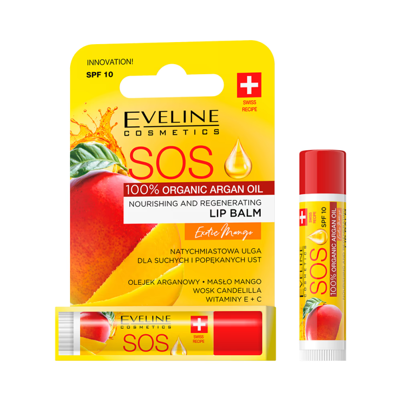 Eveline baume à lèvres nourrissant et régénérant sos mangue exotique 4,5ml Eveline baume à lèvres nourrissant et régénérant sos mangue exotique 4,5ml