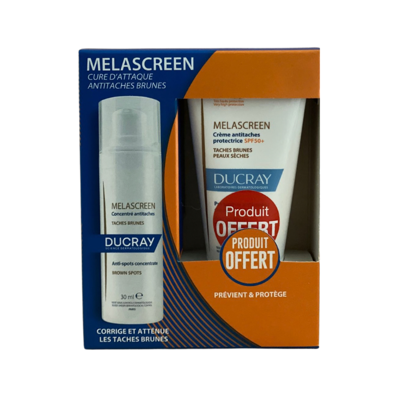 Ducray coffret melascreen – concentré anti‑taches 30ml + crème protection anti‑taches spf50+ peaux sèches 50ml (offerte) Ducray coffret melascreen – concentré anti‑taches 30ml + crème protection anti‑taches spf50+ peaux sèches 50ml (offerte)