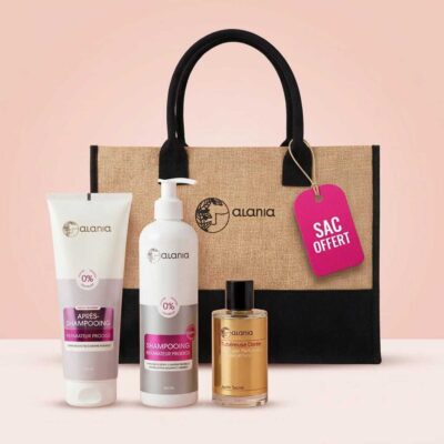 Alania pack réparateur prodige et tubéreuse dorée – shampooing 400ml + après‑shampooing 250ml + eau parfumée 100ml + sac offert