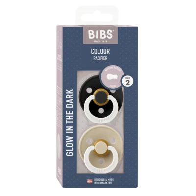 Bibs colour 2 sucettes taille 1 black glow - vanilla glow 0 à 6 mois