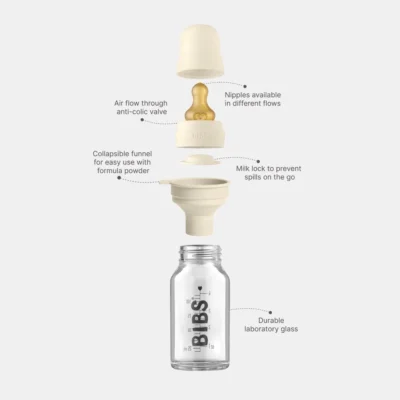 Bibs biberon en verre set complet débit lent baby blue 0 mois et + 110ml Bibs biberon en verre set complet débit lent baby blue 0 mois et + 110ml
