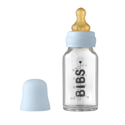 BIBS Biberon en Verre Set Complet Débit lent Baby Blue 0 mois et + 110ml