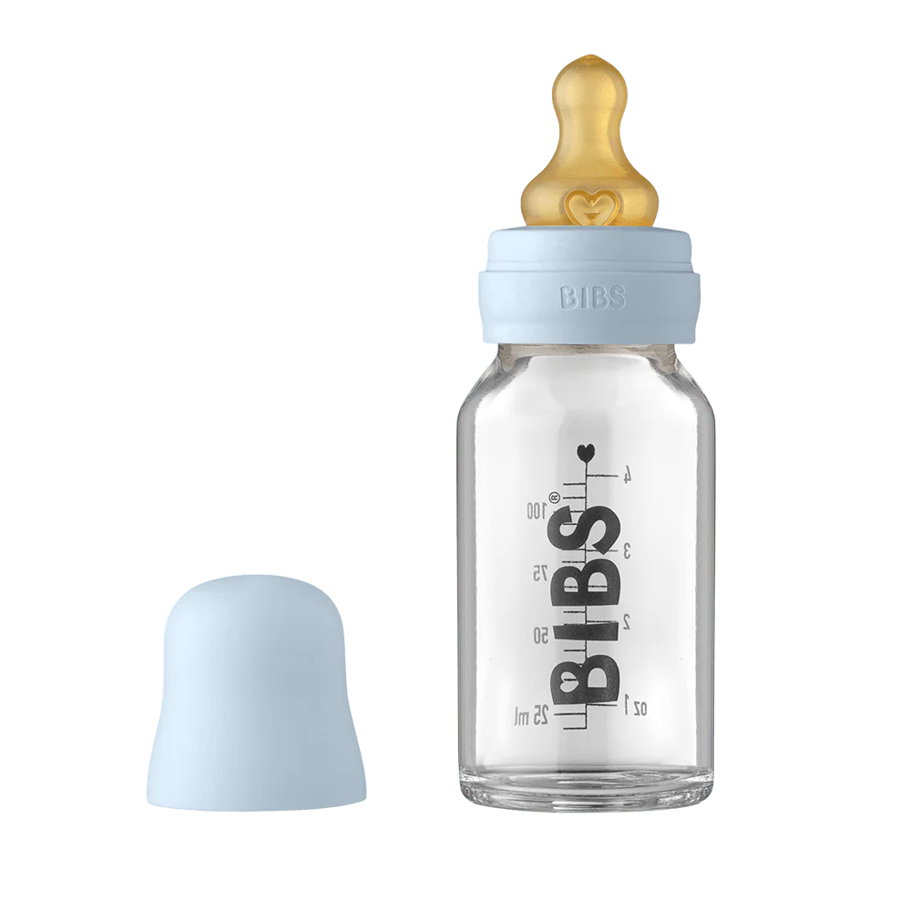 BIBS Biberon en Verre Set Complet Débit lent Baby Blue 0 mois et + 110ml