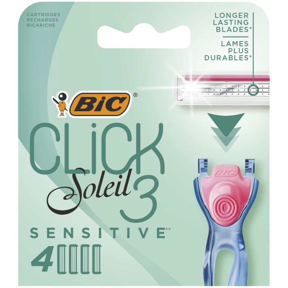 Bic click 3 soleil sensitive recharges rasoir femme 3 lames mobiles 4 piéces
