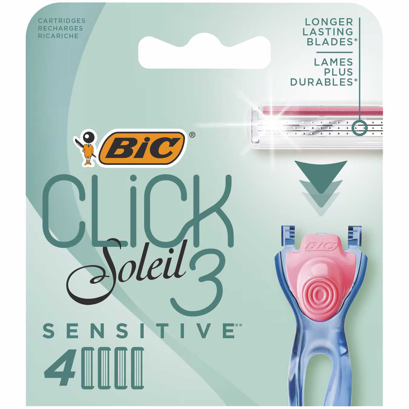 Bic Click 3 Soleil Sensitive Recharges Rasoir Femme 3 Lames Mobiles 4 Piéces