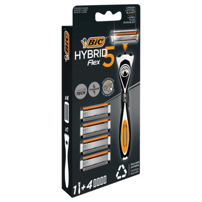 Bic Hybrid Flex 5 Rasoirs Rechargeables 5 Lames Homme + 4 Lames de Recharge