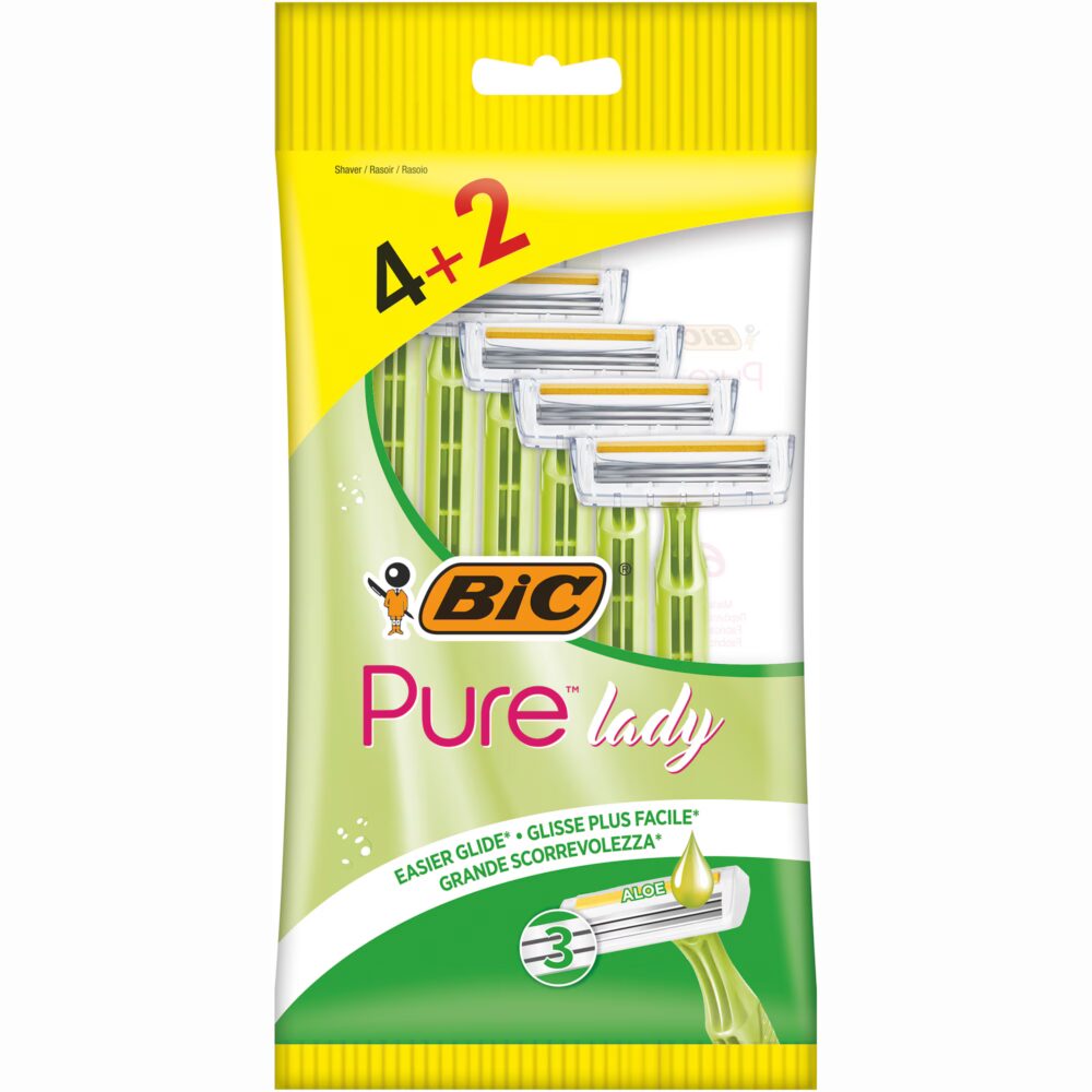 Bic pure lady rasoirs jetables femme 3 lames en extrait d’aloe vera 4+2 piéces