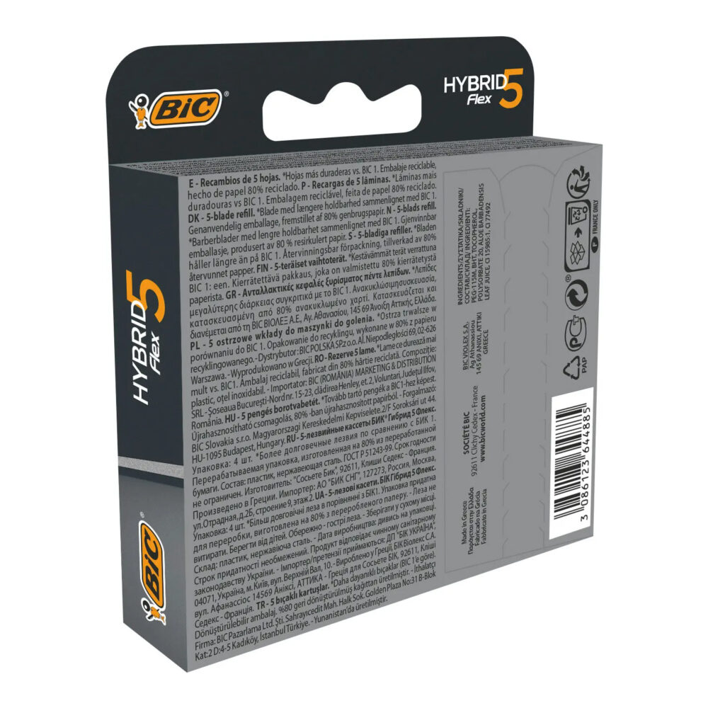 Bic recharges de lames de rasoir homme hybrid flex 5 4 piéces