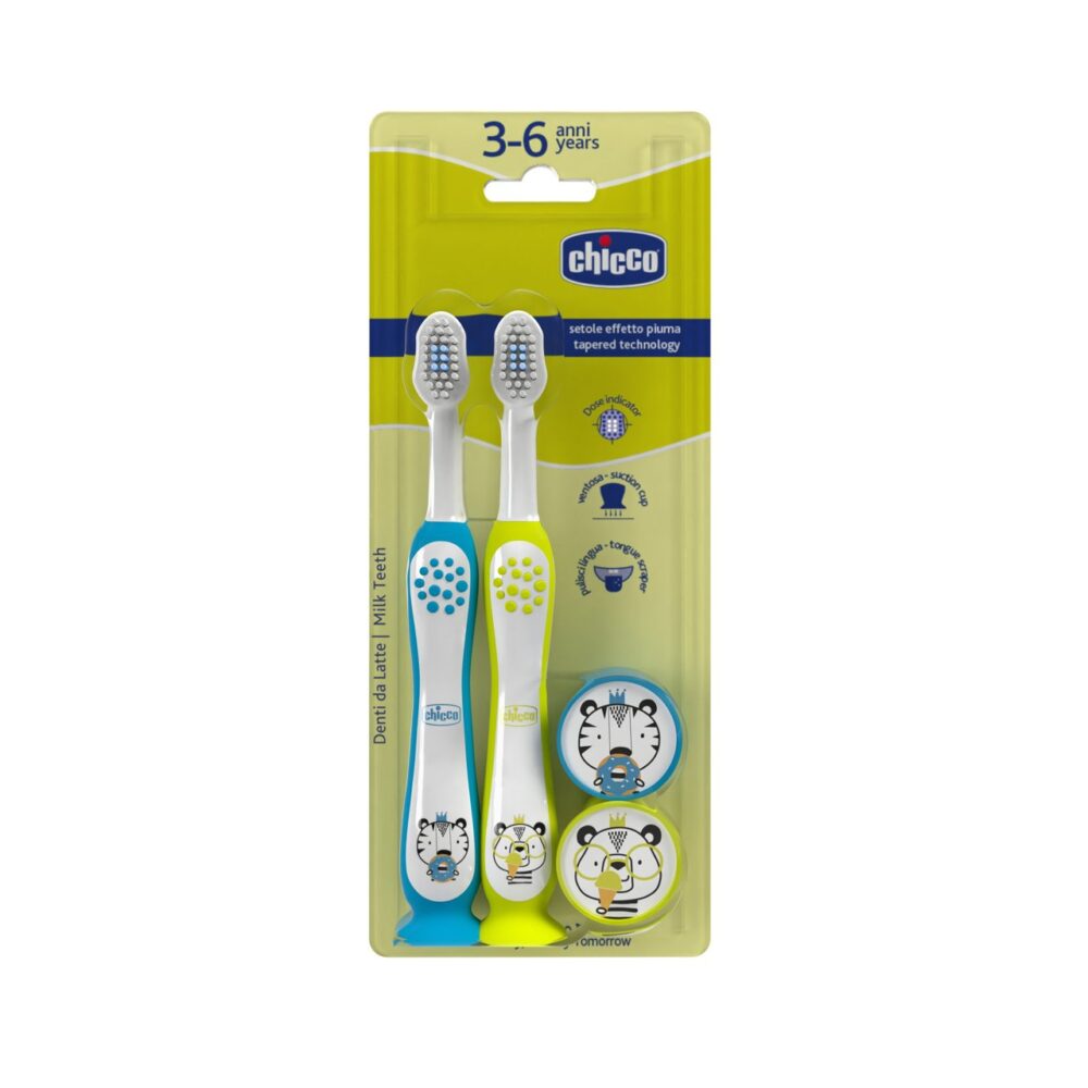 Chicco milk teeth brosse à dents 3-6 ans pack tigre/panda