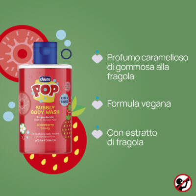 Chicco pop gel douche pétillant fraise bonbon 300ml Chicco pop gel douche pétillant fraise bonbon 300ml