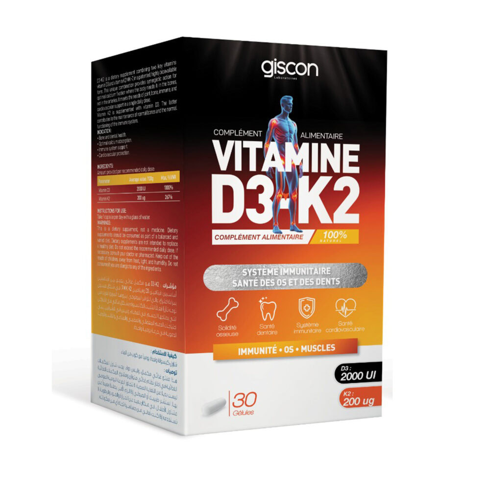 Giscon vitamine d3+k2 30 gélules